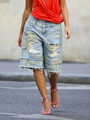 EVE Plus Size Holes Denim Shorts GYLN-6686