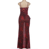 EVE Hollow Out Print Sling Maxi Dress DLSF-K6D13768A