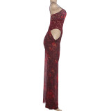 EVE Hollow Out Print Sling Maxi Dress DLSF-K6D13768A
