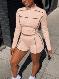 EVE Long Sleeve Zipper Top Two Piece Shorts Set HNIF-YF403