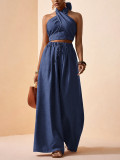EVE Cross Halterneck Solid Color Two Piece Pants Set HNIF-YF309
