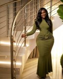 EVE Long Sleeve Solid Color Maxi Dress GADE-10206