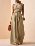 EVE Cross Halterneck Solid Color Two Piece Pants Set HNIF-YF309