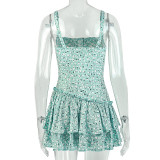 EVE Casual Print Pleated Sling MIni Dress GJYO-JD305691