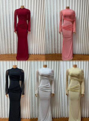 EVE Sleeveless Mesh Ruched Maxi Dress GADE-9786