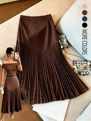 EVE Polka Dot Print Pleated Long Skirt GSRX-987