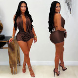 EVE Deep V Neck Solid Color Romper BY-7798