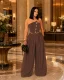 EVE Solid Color Wrap Chest Top Wide Leg Pants Suit ZSD-0785