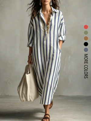 EVE Casual Stripe Long Sleeve Shirt Dress GSRX-981