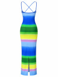 EVE Gradient Color Backless Sling Maxi Dress HNIF-HN085