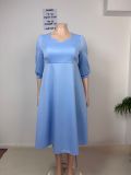 EVE Plus Size Solid Color 3/4 Sleeve Midi Dress GAWE-6775
