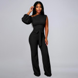 EVE Single Shoulder Llantern Sleeve Jumpsuit YF-10113
