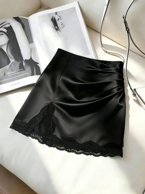 EVE Lace Patchwork Satin Mini Skirt GSRX-989