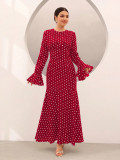 EVE Polka Dot Print Long Sleeve Maxi Dress GSRX-986