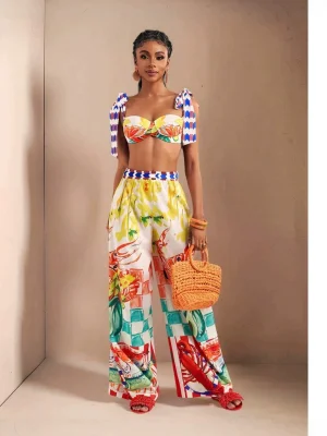 EVE Print Crop Top Wide Leg Pants 2 Piece Set GQLK-6689