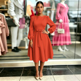 EVE Solid Color Long Sleeve Midi Dress GQLK-6682