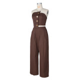 EVE Solid Color Wrap Chest Top Wide Leg Pants Suit ZSD-0785