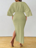 EVE Plus Size Solid Color Knits Lace Up Maxi Dress HNIF-DGY229