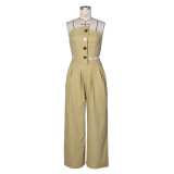 EVE Solid Color Wrap Chest Top Wide Leg Pants Suit ZSD-0785