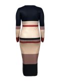 EVE Plus Size Stripe Color Block Maxi Dress GAWE-6778