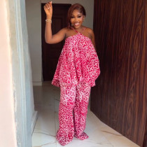 EVE Halterneck Print Off Shoulder Two Piece Pants Set GQLK-6686