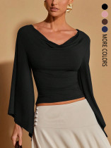 EVE Solid Color Long Sleeve V Neck Top GSRX-983