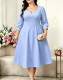 EVE Plus Size Solid Color 3/4 Sleeve Midi Dress GAWE-6775