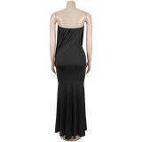 EVE Solid Color Ruched Tube Top Dress BY-7797