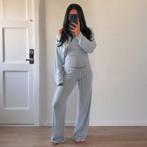 EVE Solid Color Casual Long Sleeve Pants Two Piece Set GPKJ-MR50738