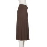 EVE Solid Color Split Midi Skirt GPKJ-MR48754