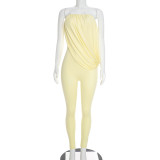 EVE Solid Color Ruched Off Shoulder Jumpsuit GDSF-D26JP296