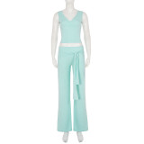 EVE Casual Sporty Solid Color Tank Top Straight-Leg Pants Two Piece Set GPKJ-MR50916