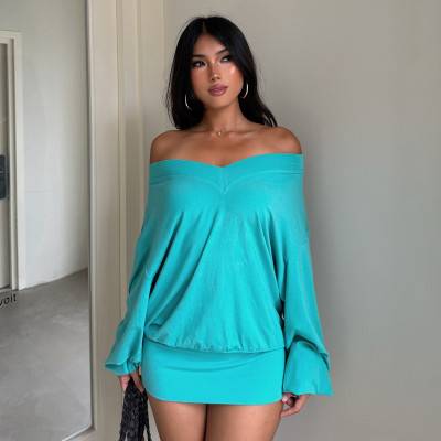 EVE Casual V Neck Long Sleeve Knits Mini Dress GPKJ-MR50649
