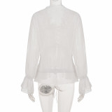 EVE Lace Patchwork Chiffon Tie Up T Shirt GPKJ-MR50303