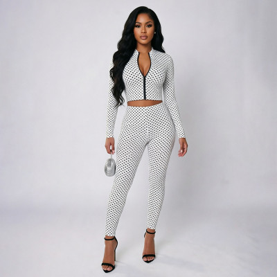 EVE Polka Dot Print Long Sleeve Two Piece Pants Set MXBF-J26ST314