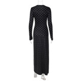EVE Polka Dot Print Long Sleeve Maxi Dress LJSF-D6722163X