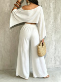 EVE Solid Color Slash Shoulder Loose Two Piece Pants Set SFY-2817