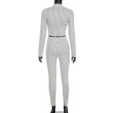EVE Polka Dot Print Long Sleeve Two Piece Pants Set MXBF-J26ST314