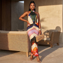EVE Sleeveless Print Backless Maxi Dress GJYO-JD305737