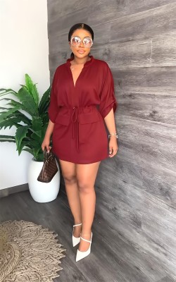 EVE Loose V Neck Tie Up Mini Dress GADE-2546
