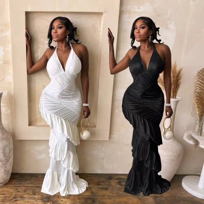 EVE Solid Color Halterneck Backless Maxi Dress CYA-902437