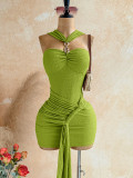EVE Solid Color Sleeveless Ruched Mini Dress GZIY-6515