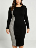 EVE Plus Size Leopard Print Patchwork Midi Dress GAWE-6781