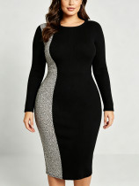 EVE Plus Size Leopard Print Patchwork Midi Dress GAWE-6781