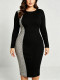 EVE Plus Size Leopard Print Patchwork Midi Dress GAWE-6781