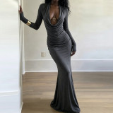 EVE Deep V Neck Long Sleeve Maxi Dress GPKJ-MR51011
