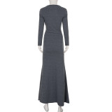 EVE Deep V Neck Long Sleeve Maxi Dress GPKJ-MR51011