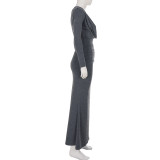 EVE Deep V Neck Long Sleeve Maxi Dress GPKJ-MR51011
