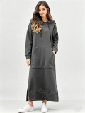 EVE Plus Size Solid Color Fleece Hooded Loose Long Dress SSNF-250904