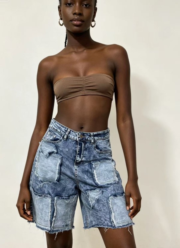 EVE Washed Patchwork Denim Shorts YRST-T26-52